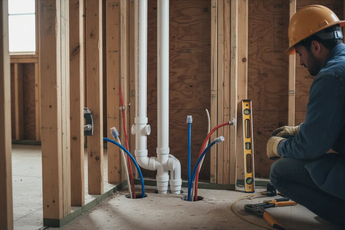 Drain and supply rough-in during Sump Pump Repair in Salyer